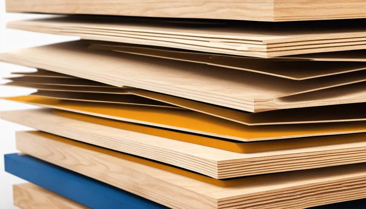 Image description: An illustration depicting plywood sheets stacked on top of each other with arrows showing load distribution and different factors affecting weight capacity.