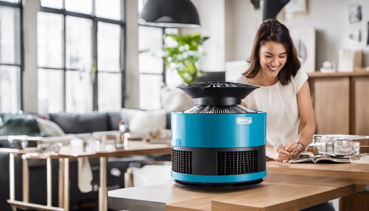 A compact table top dust collector with a removable, washable filter.