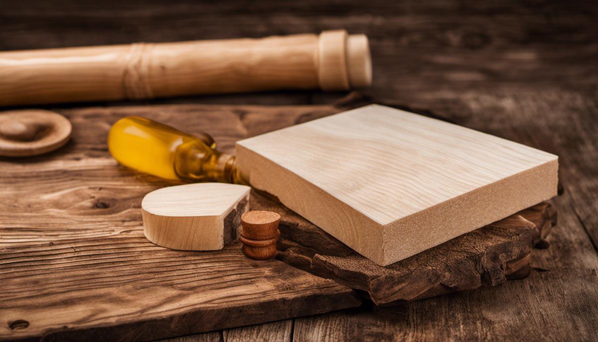 Image of a bottle of wood glue and wooden boards sticking together.